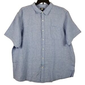 Lands End Men XXL Blue 100% Linen Short Sleeve Button Down Shirt Traditional Fit